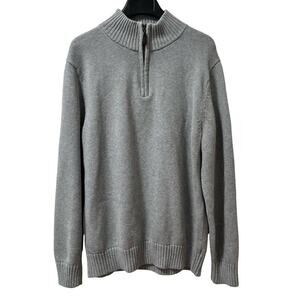 LL Bean Mens 1/4 Zip Thick Cotton Pullover Sweater Size L Gray Outdoor‎ Layers